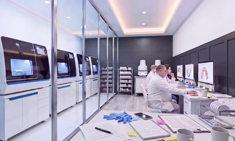 In-house digital dental lab with robotic mills and design technicians